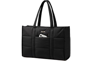 LOVEVOOK Laptop Bag for Women, Puffer Tote Bag for Work 15.6 Inch Large Computer Briefcase for Teacher Nurse, Quilted Lightweight Casual Shoulder Bag For Travel, Daily
