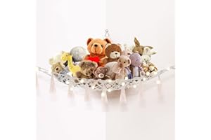 VISATOR Stuffed Animal Hammock Macrame Boho Plush Toy Hammock with Light Pet Corner Hanging Stuffed Storage Holder Teddy Bear Net for Kids Room (White)