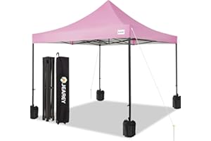 JEAREY Upgraded 10x10 Pop Up Canopy Tent, Heavy Duty Outdoor Canopy with Roller Bag,4 Sand Bags,Pink