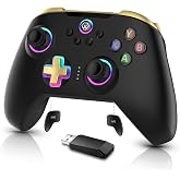 Moonag Wireless PC Controller with Hall Effect Joystick, 2.4G Wireless &amp; Wired 1000Hz Polling Rate, Turbo &amp; Dual Vibration, RGB Lighting, Gaming Controller for PC/Switch/iOS/Android, Black