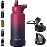 RUBYFLASK 32oz Insulated Water Bottle with Straw, Stainless Steel Metal Vacuum Water Flask, Large Thermal Water bottle with Leakproof 3 Lids for Travel, Camping, Gym Sports Dark Rainbow