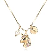 chorfla Unicorn Necklace Gifts for Girls.14K Gold Plated Pendant Unicorn Jewelry A-Z Initial Pearl Necklace Birthday Gifts for Little Girl Kids