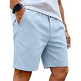 PLEPAN Men's Cotton 5/7 Inseam Shorts Casual Classic Fit Elastic Waistband Summer Twill Chino Golf Dress Short