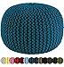 COTTON CRAFT Round Pouf - Hand Knitted Cotton Braid Cord Cable Dori Ottoman - Foot Stool - Floor Pouf Footrest Accent Seat Furniture Bean Bag - Living Room Kids Room Nursery Dorm Décor - 20x14 - Teal