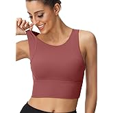 High Neck Sports Bra for Women Longline Full Coverage Sports Bras Medium Impact Padded Workout Crop Tops for Yoga Gym
