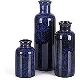 Small Blue Ceramic Vase Set of 3, Boho Modern Flower Vase Room Decor, Farmhouse Decor, Vases for Your Kitchen, Bathroom, Bedroom, Living Room, Office&Shelf Centerpiece Table Decorations
