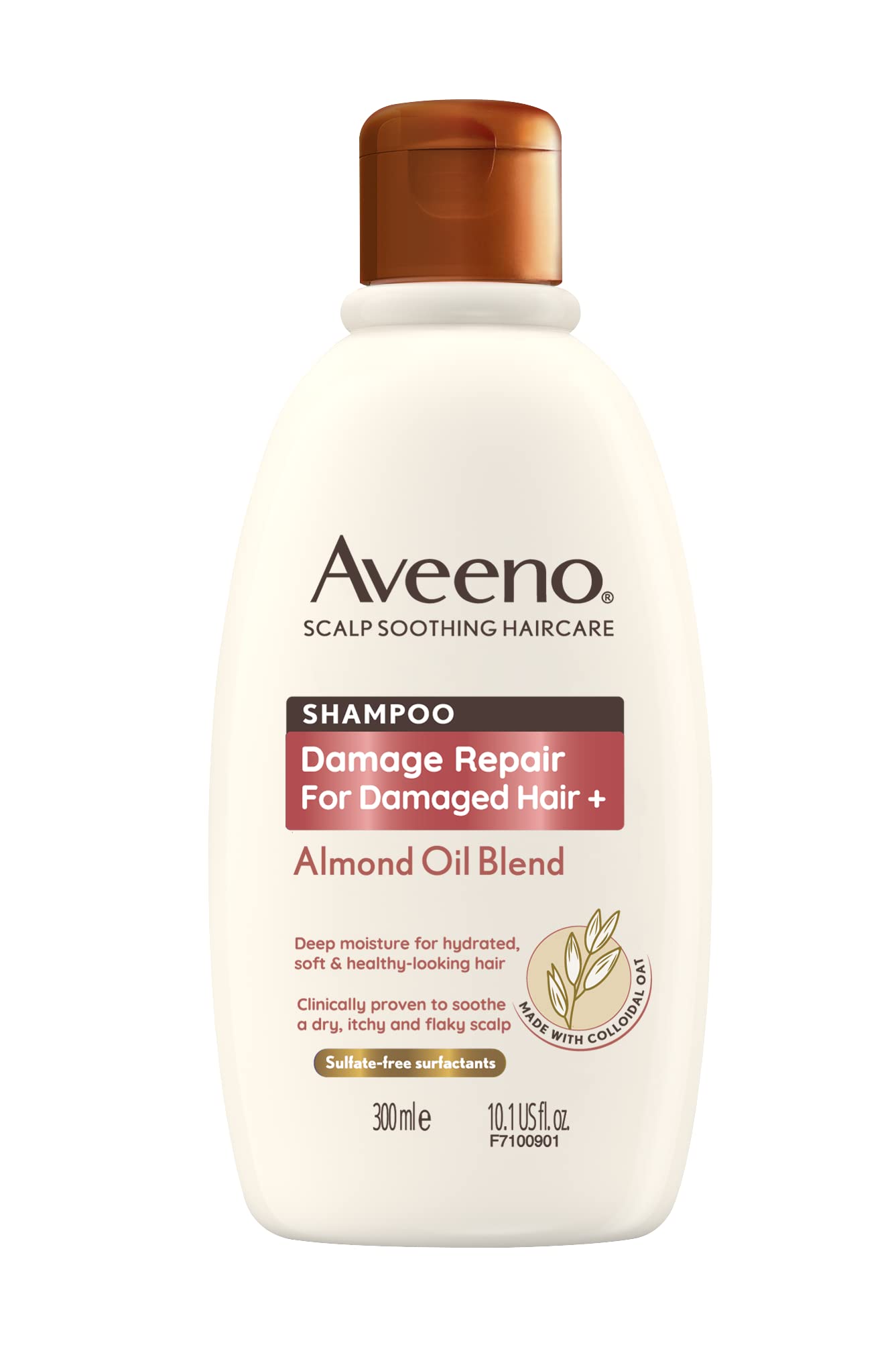 Aveeno Scalp Soothing Haircare Damage Repair Shampoo, Almond Oil Blend, with Colloidal Oat Extract, for Damaged Hair, Soothes Dry, Itchy & Flaky Scalp, Clinically Proven, Sulfate Free, 300ml