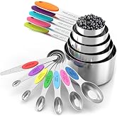 TILUCK measuring cups and magnetic measuring spoons set, stainless steel measuring cups, 6 double-sided stainless steel measuring spoons &amp; 1 leveler (12)