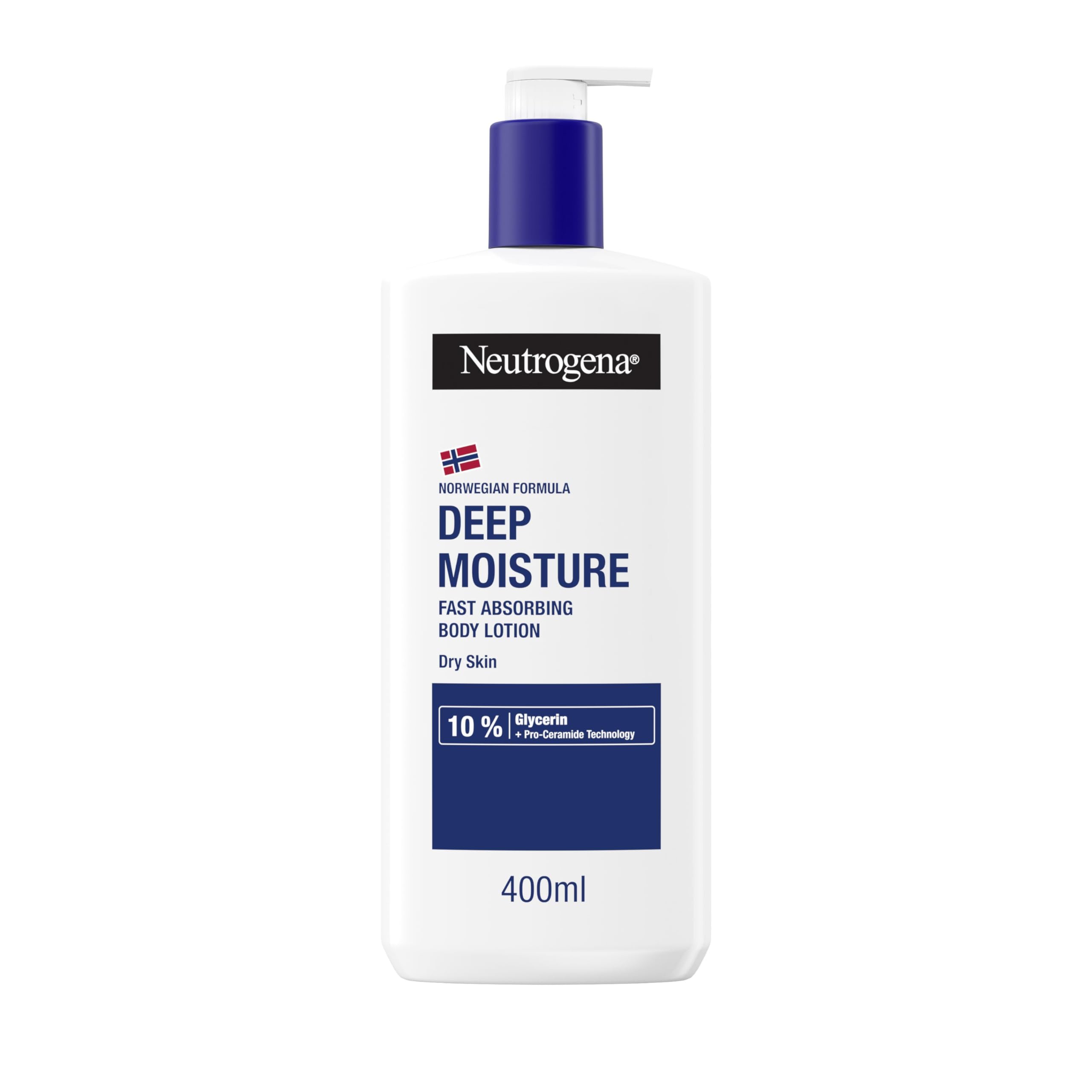 Neutrogena Norwegian Formula Deep Moisture Fast-Absorbing Body Lotion 400ml, Non-Greasy Body Moisturiser for Dry Skin with 10% Glycerine and Pro-Ceramide Technology, Provides 72-Hour Moisturisation โ image 1