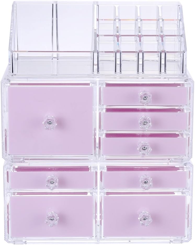 KQGO 3 Tier Acrylic Jewelry and Cosmetic Storage Makeup Organizer Boxes Case with 11 Drawers, Create Your Own Specially Designed Makeup Counter –Stackable and Interchangeable- 9.5" x 6.5" x 11.8"