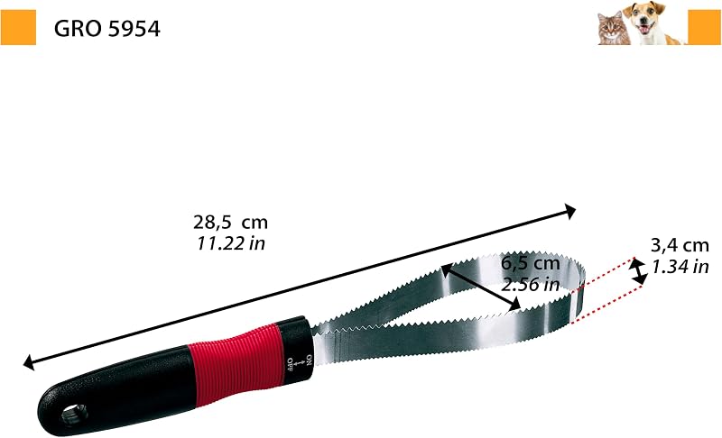 Peigne Etrille pour chiens GRO 5954, Lame à double dents, Idéal pour les animaux à poils courts, 28,5 x 6,5 x h 3,4 cm