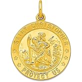JewelryWeb 21.69mm 925 Sterling Silver Gold-tone Polished Solid Saint Christopher Medal Pendant Necklace Pendant for Women