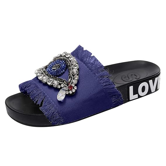 Makefortune 2019 Damen Sommer Mädchen Kristall Flachen Sandalen Hausschuhe Strand Schuhe Strass Flache Schuhe Strand Schuhe F