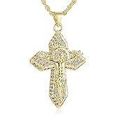 HZMAN 14K Gold Plated Necklace for Women Dainty Cubic Zirconia Crucifix Cross Necklace Pendant Christian Faith Protection Jewelry Gift
