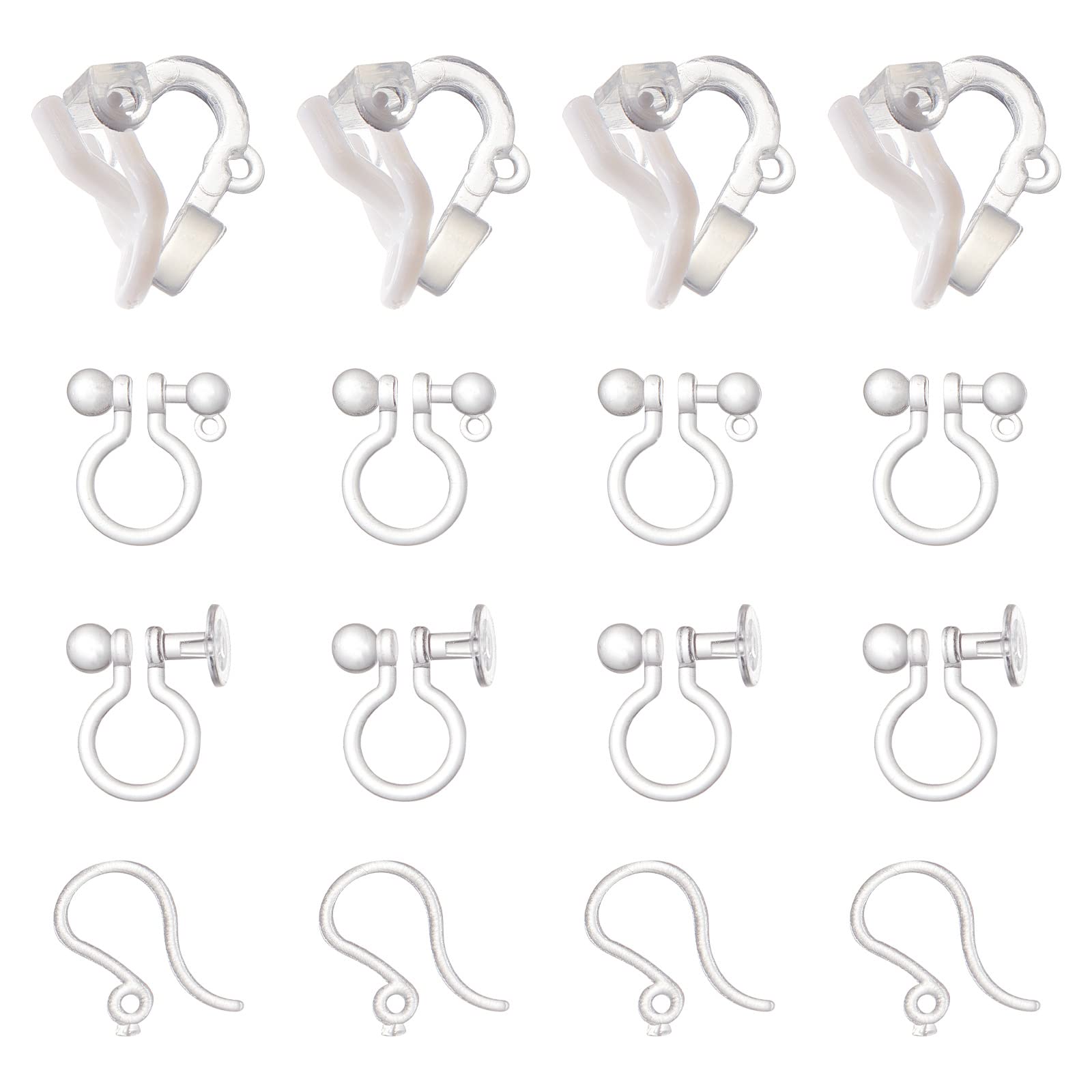 SUNNYCLUE 1 Box 200Pcs 4 Style Plastic Earrings Hooks Clip on Earrings Findings Plastic Earring Converters Clear Non Pierced Earrings Components for jewellery Making DIY Dangle Earrings Craft Supplies