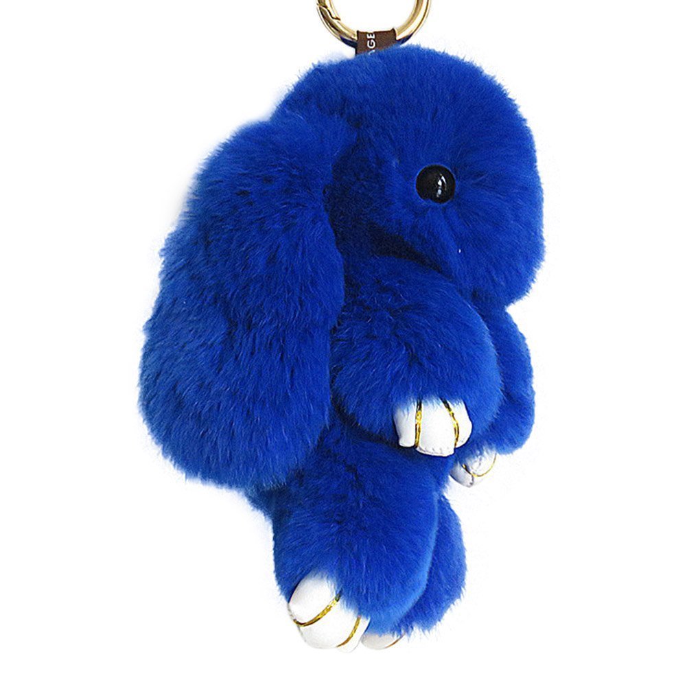 Bestowal Soft Fluffy Faux Fur Rabbit Doll Keychain Pendant (13cm, Dark Blue)