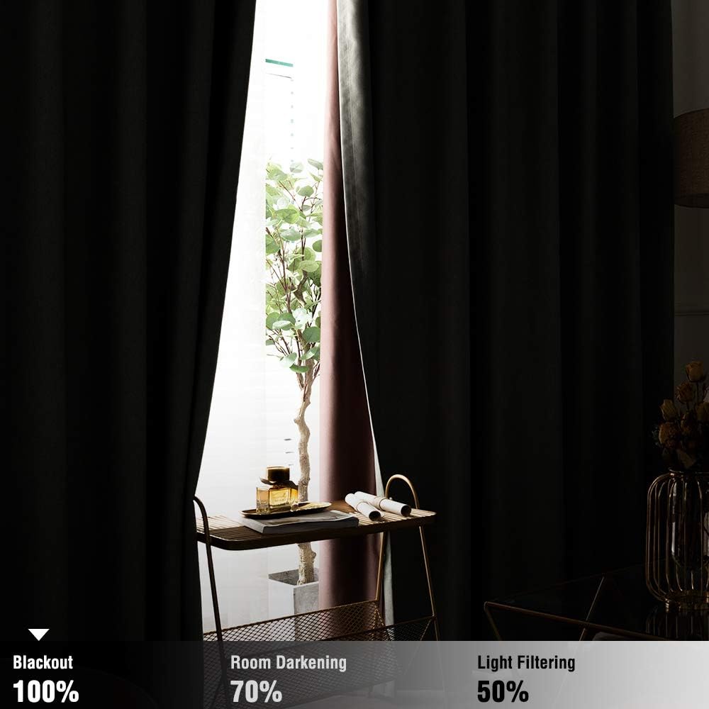 Grey Blackout Curtains for Bedroom Linen Textured Drapes Thermal Insulating Heavy Duty Room Darkening Curtain Set Rod Pocket Back Tab Style Living Room Kitchen Window Treatment 2 Panels 95 inch Long: Kitchen & Dining