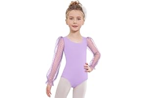 Zaclotre Gymnastics Leotards for Girls Polka Dots Mesh Long Sleeve Ballet Dance Outfit Toddler Size 3-11 Years