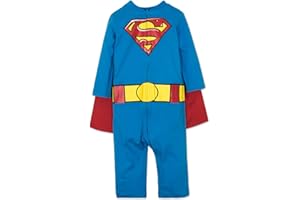 WARNER BROS. Justice League Batman Superman Lightweight Breathable Baby Zip Up Costume Coverall with Cape Newborn to Kid