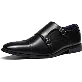 Bruno Marc Men's Dress Shoes Monk Strap Slip on Loafers | Cap Toe Double Stacked Heel Wedding Prom Graduation Office Church