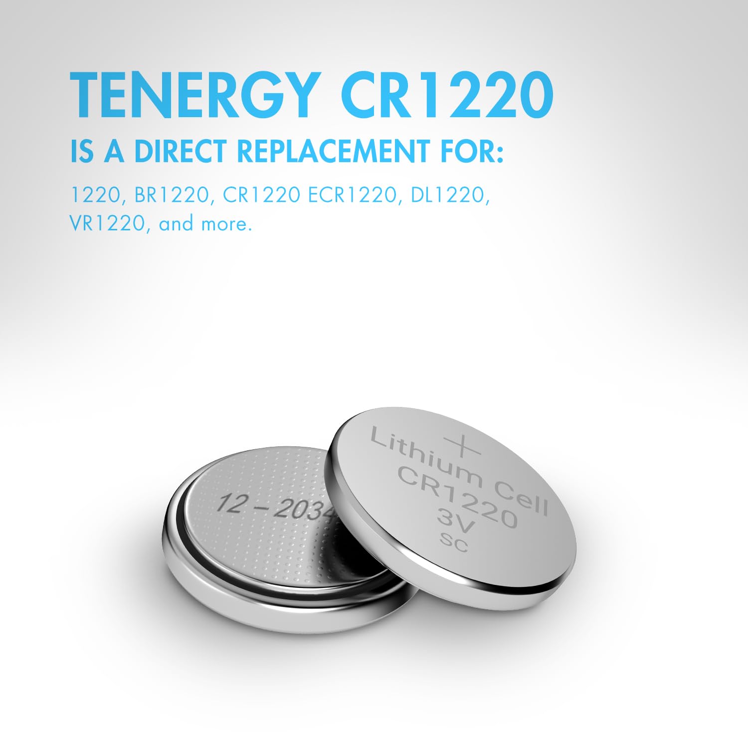 Tenergy CR1220 3V Lithium Button Cell Battery, for Keys, Watches, Accessories, 5 Count