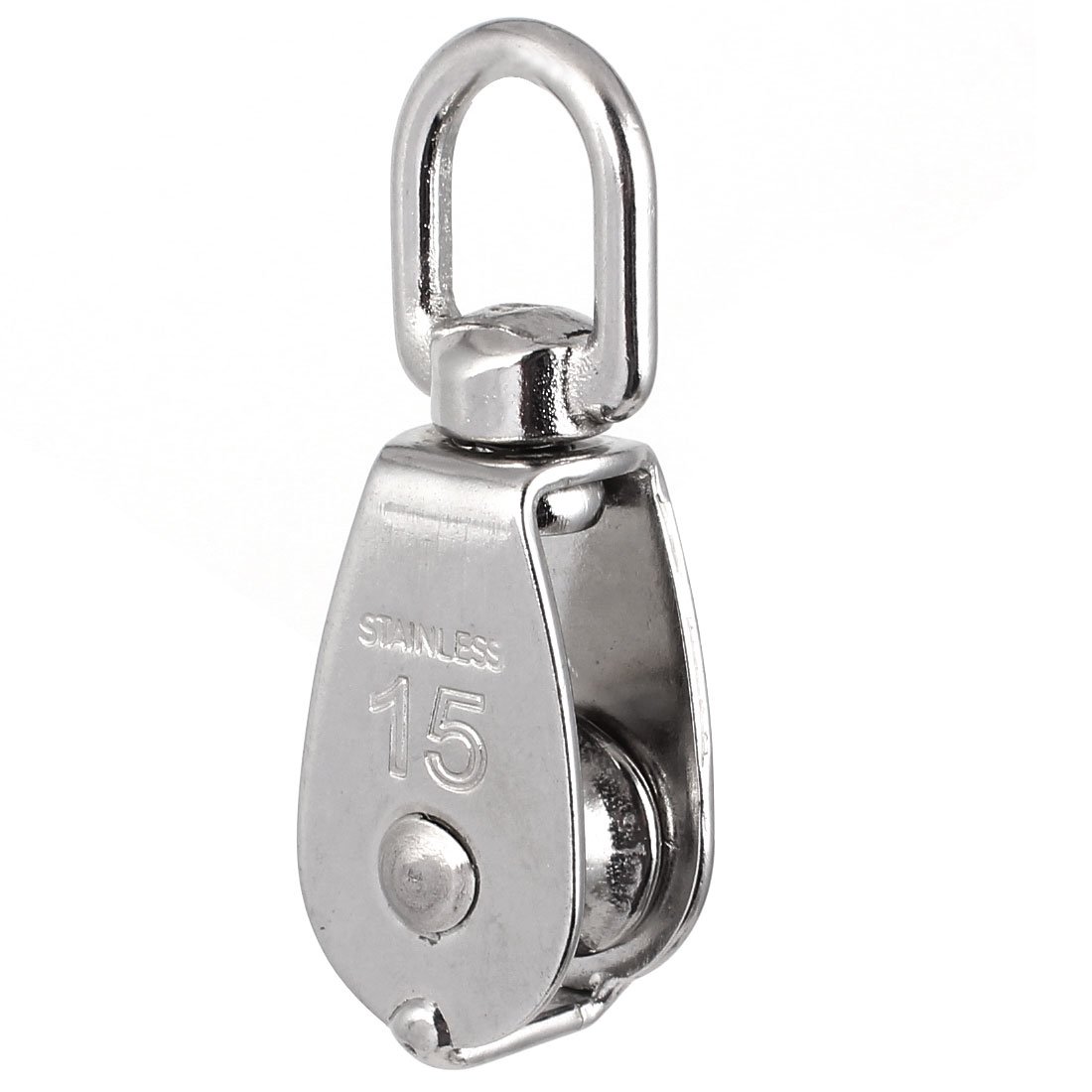 Sourcingmap 15mm Diameter Stainless Steel Single Sheave Swivel Eye Rope Pulley