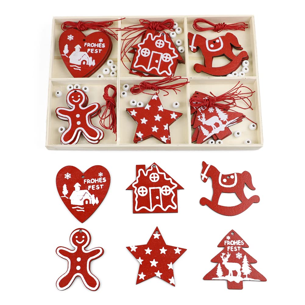 Wooden 30pcs Wooden Christmas Tree Decorations,Christmas Tree Pendant Ornaments,Wooden Hanging Ornaments,Kit Hanging Ornaments for Xmas Holiday Party
