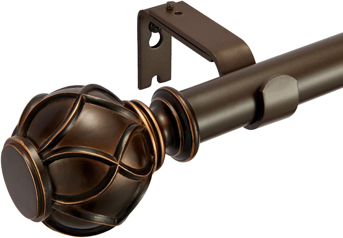 YunNephele 1 inch Bronze Curtain Rod with Netted Texture Ball Finials, Decorative Single Drapery Rod, Farmhouse Style Curtain Rod for Windows,36-72 inch: Home & Kitchen
