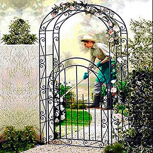 Rosenbogen aus Metall, Eleganter Gartenbogen mit Tor, Gartenlaube Trellis Arbor Torbogen für Kletterpflanzen Rosenreben… – Bild 5