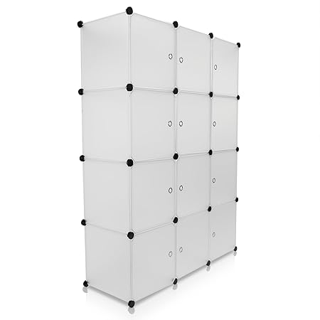 Universal Steckschrank - Set aus 12 Modulfächern, Transparent-Satiniert - Frei gestaltbares DIY Regalsystem - Grinscard