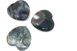Innovative Surface Art Set of 3 Stone Hearts - 35 mm or 1 3/8 inches - Valentines - Love - May Not Be Perfectly Smooth - May Be Some Divots - Decorations - Gifts - Pocket (Moss Agate)
