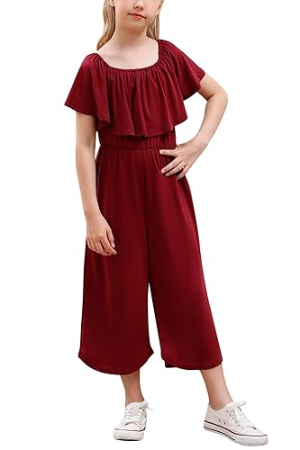 GORLYA Girls Scoop Neck Ruffle Overlay Jumpsuit Rompers Casual