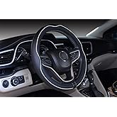 Mayco Bell Universal Standard Size Steering Wheel Cover Anti-Slip,Safety,Soft,Breathable,Durable,Full Surround,Comfortable Grip Microfiber Leather (14.5-15 inch,Black White)