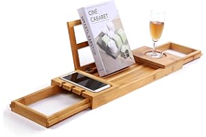 Utoplike Bamboo Bathtub Caddy Tray Bath Tray for Tub, Adjustable Bathroom Bathtub Organizer with Book Tablet Wine Glass Cup Towel Holder,Distinctive Gift for Christmas