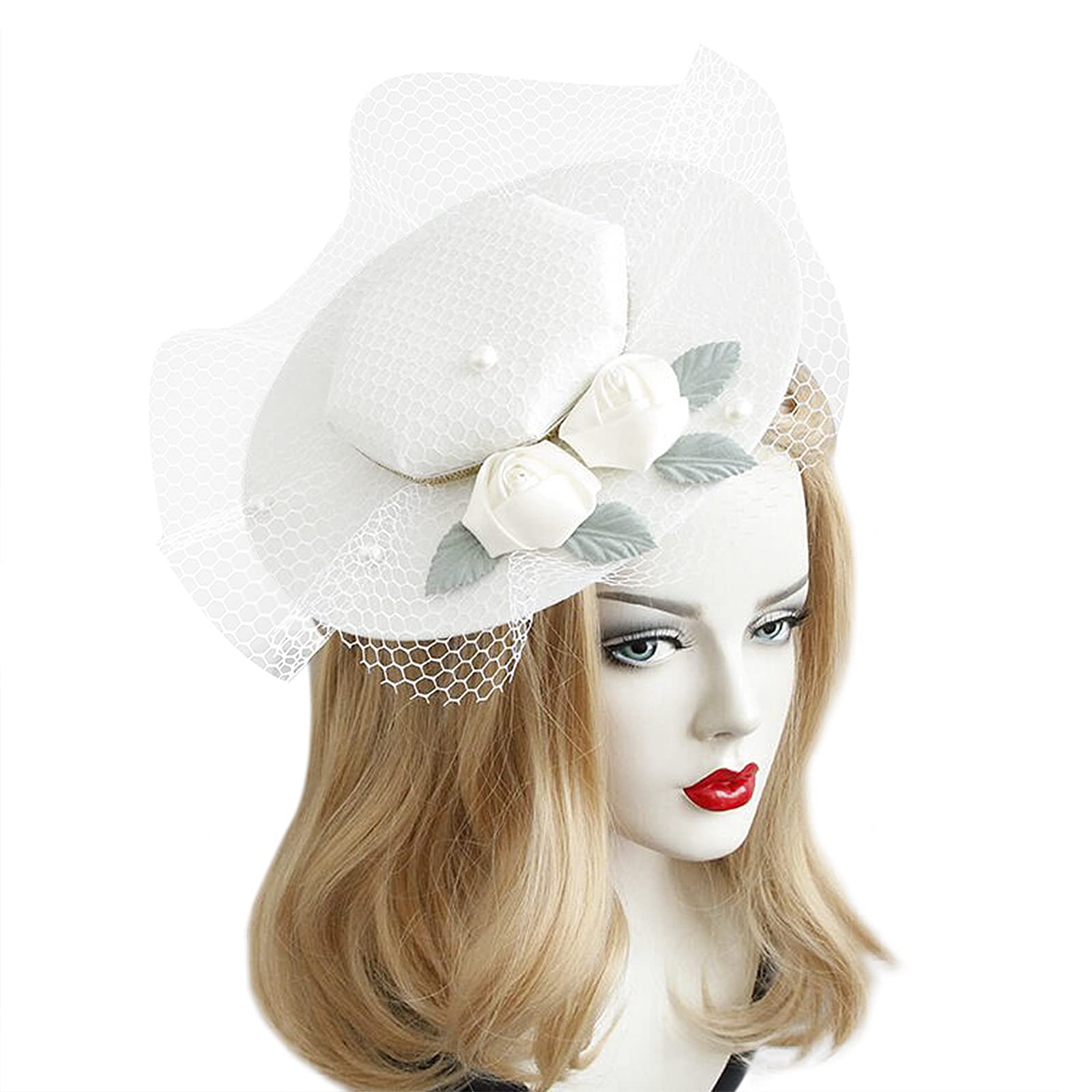 Feather Net Hat Women Wedding Hair Clip Ladies Flower Wedding Fascinator Bride Headwear Corsage Hair Band Brooch Girl Vintage Hairpin with Beads for Ball Banquet Cocktail Party Festival Cap