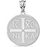 Religious Jewelry Sterling Silver Christogram Symbol IC XC NIKA Jesus Christ Conquers Medallion Pendant