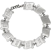 Ten Commandments Bracelet | Silver-Tone Metal | 10 Detailed Scroll Medals | Biblical Scripture Jewelry | Great Christian Gift