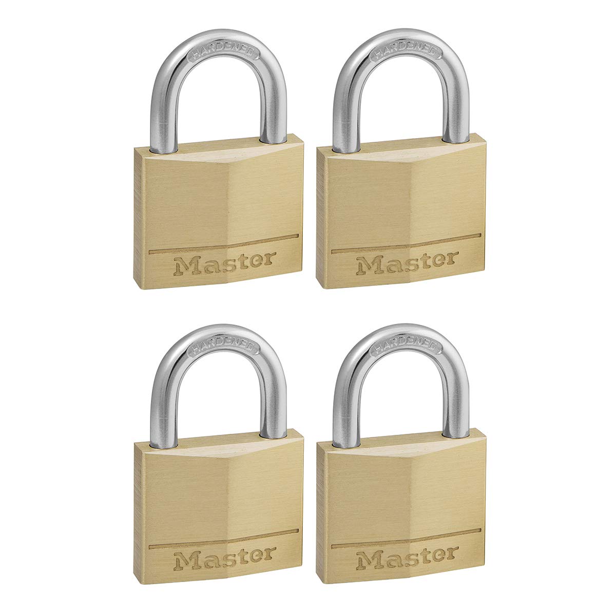 Master Lock 150EURQNOP Pack of 4 Key Padlocks with Brass Body, Gold, 6,8 x 5 x 1,4 cm, 50mm