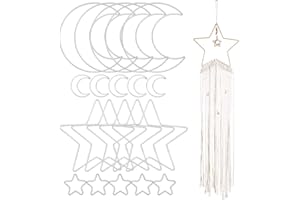 MWELLEWM 20 Pcs Moon Star Dream Catcher Metal Hoop Rings Circle Macrame for DIY Craft Dream Catcher Making Home Wall Hanging Projects Wreath Decoration
