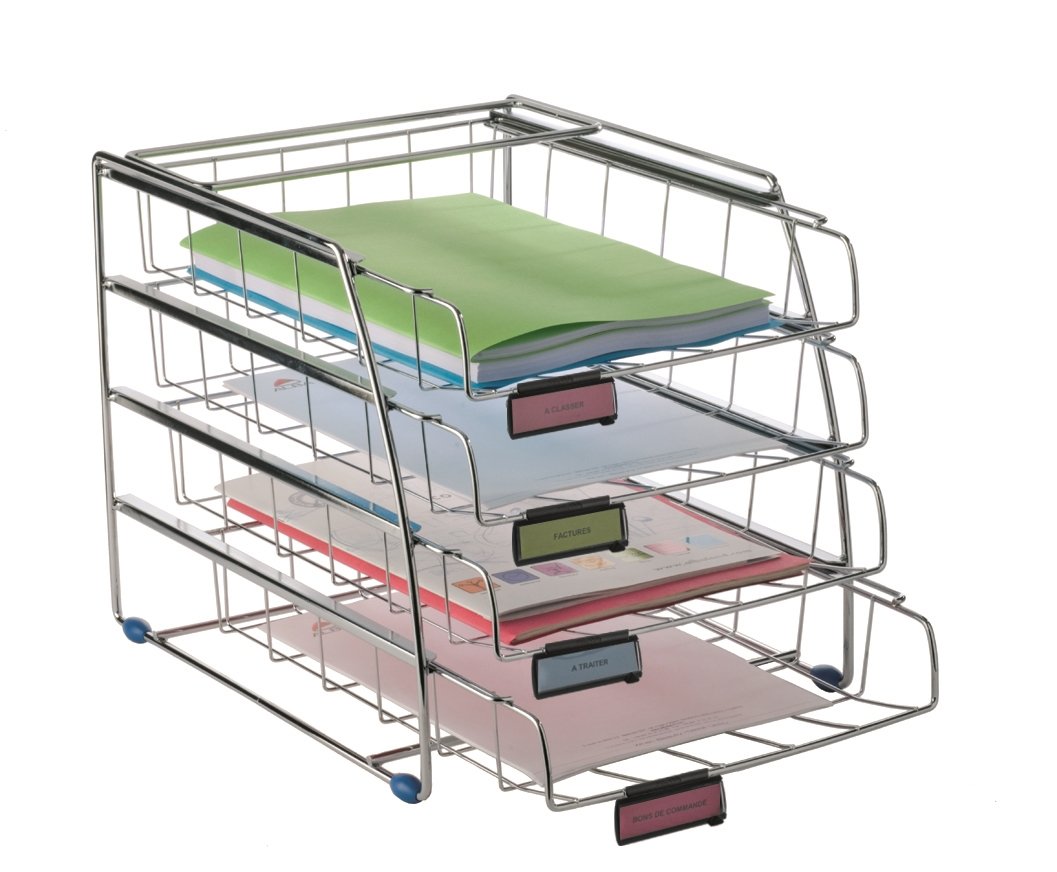 Alba Desk Set Wire 4 Trays Front-loading 4 Label Holders W310xD380xH310mm Chrome Ref CORMET4F