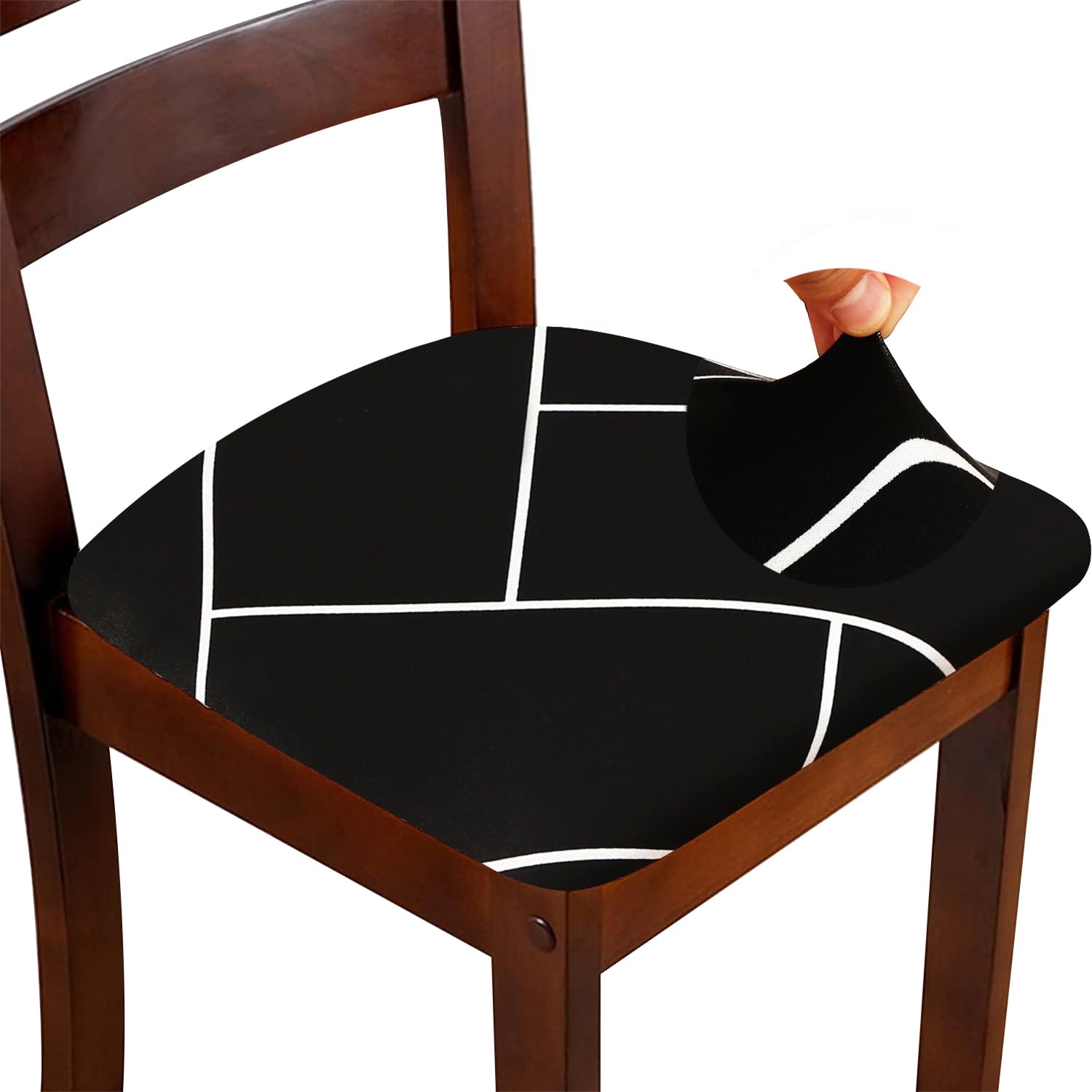 ZHILING Stretch Chair Seat Covers for Dining Room Set of 6, Elastic Dining Chair Seat Protector Cover Removable Washable Chair Slipcovers with Ties