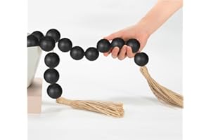 OMISHE Extra Large Wood Bead Garland Black with 1.6" Diameter Wooden Beads and Tassels, 41" Long Rustic Farmhouse Country Decorative Beads for Home Tiered Tray Decor, Black