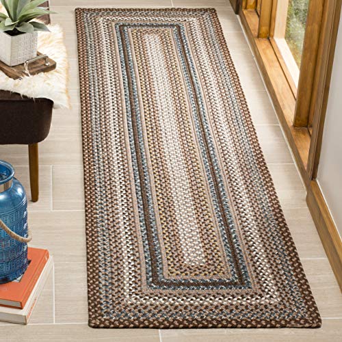 SAFAVIEH Washable Rug Outdoor Braided Collection - 2'3" x 6' Runner, Brown & Mu…
