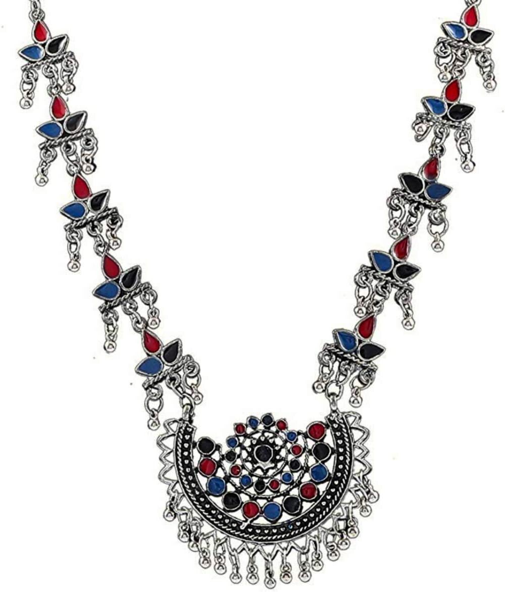Ethnic Antique Fashion Handmade Statement Indian Turkish Tribal Oxidized German Silver Choker Thread Necklace