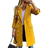 xxxiticat Women's Double Breasted Trench Coat Long Sleeve Notch Lapel Collar Winter Overcoat Windbreaker Wool Coat