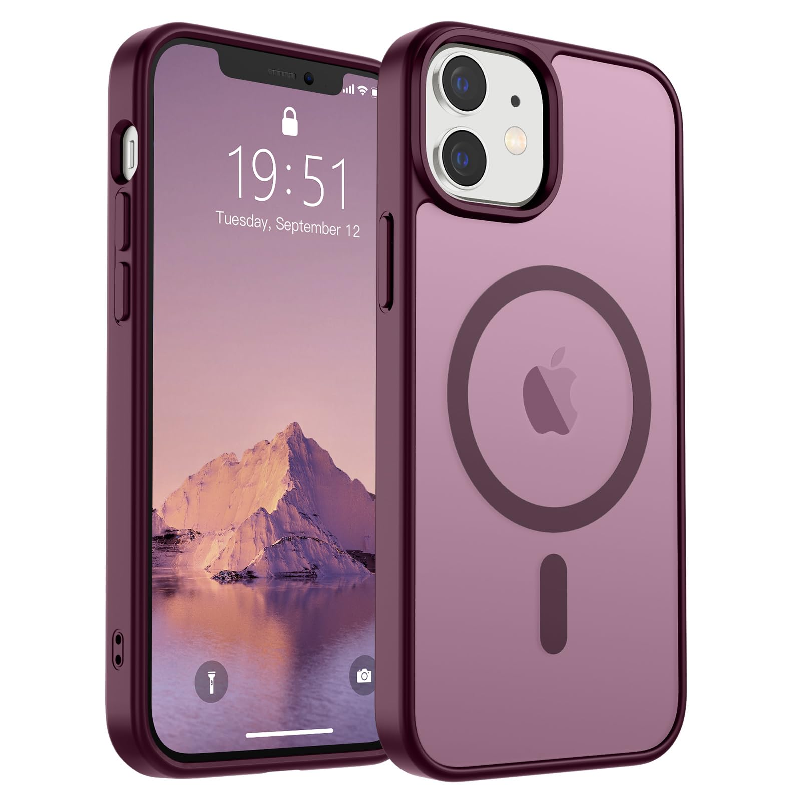 Photo 1 of SUPFINE Magnetic for iPhone 12 Mini Case & iPhone 13 Mini Case (Compatible with MagSafe) (Military Grade Drop Protection) Slim Translucent Matte Shockproof Phone Cover,Wine Red