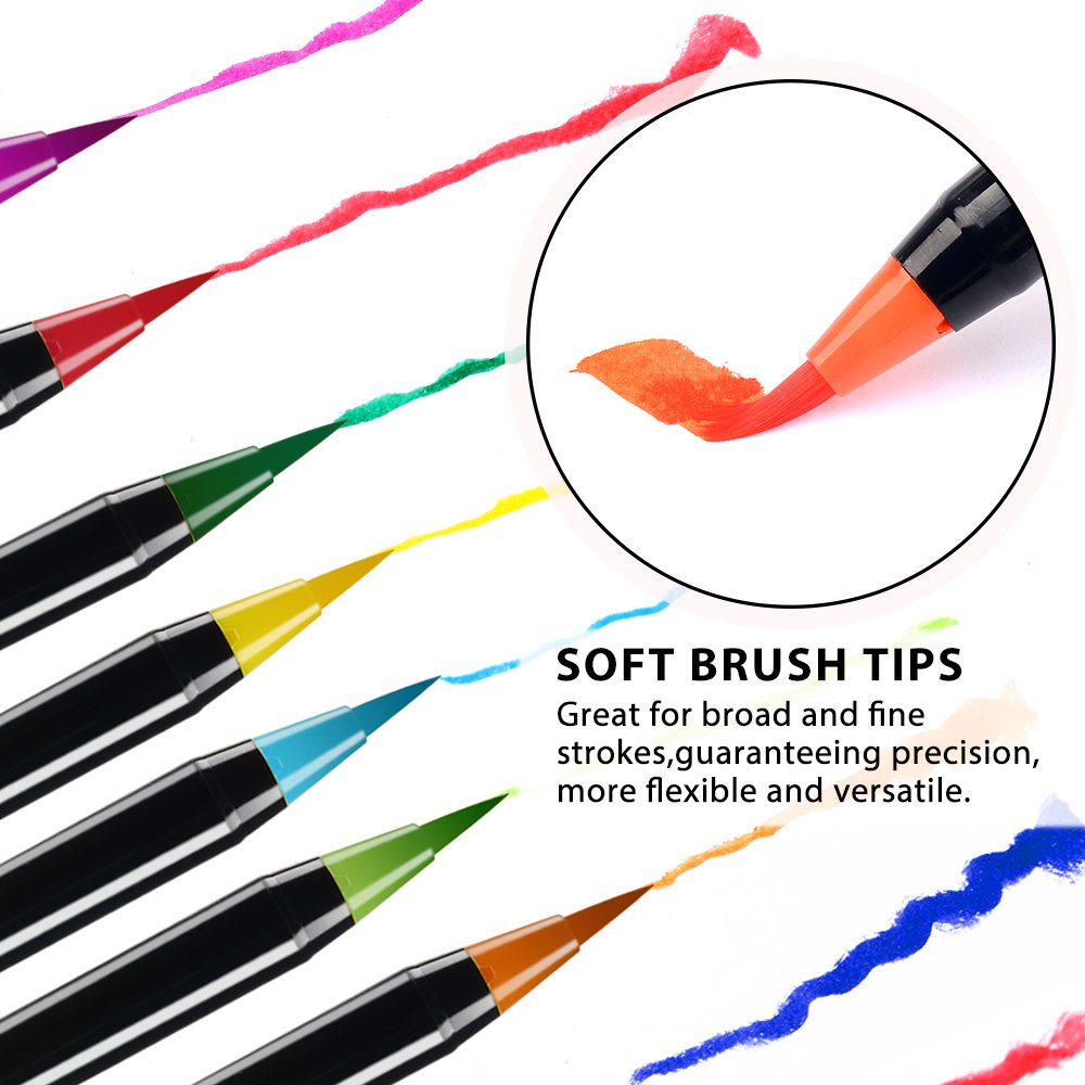 Watercolor Brush Pens, Homecube 20 Colors Water Based Painting Markers with a Water Coloring Brush for Children & Adults Coloring Books, Manga, Comic, Calligraphy