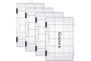 Gonex Fishing Tackle Boxes, 3600 3700 Tackle Trays with Adjustable Dividers, Clear Plastic Tackle Box Organizer Storage for Fishing Lure Bait Hook Jewelry Craft Beads Earring Container, 3 or 4 Packs