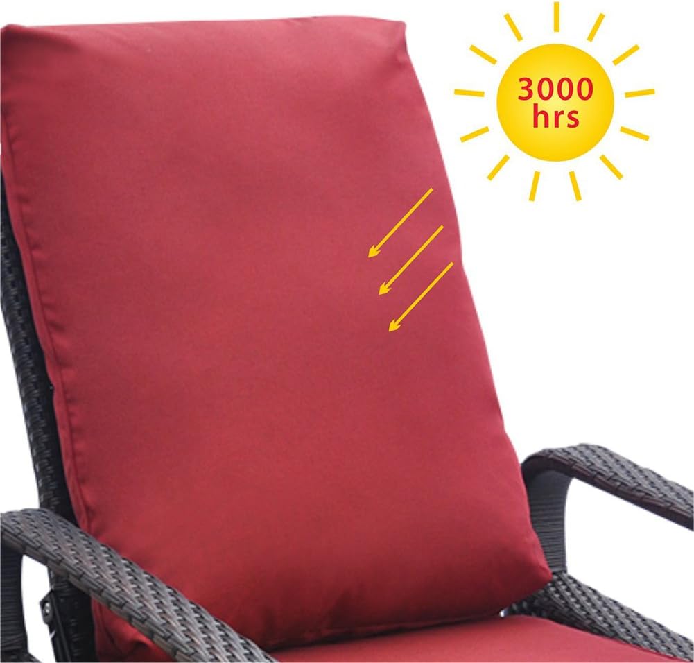 Outdoor Resin Wicker Patio Recliner Chair with Cushions, Patio Furniture Auto Adjustable Rattan Sofa, UV/Fade/Water/Sweat/Rust Resistant, Easy to Assemble (Red) : Garden & Outdoor