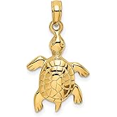 14k Yellow Gold Sea Turtle Pendant for Women or Unisex Wear, Detailed Marine Animal Charm Necklace, Nature Inspired Ocean Jewelry, Symbolic Piece for Wisdom, Protection, and Longevity 17 mm x 13 mm
